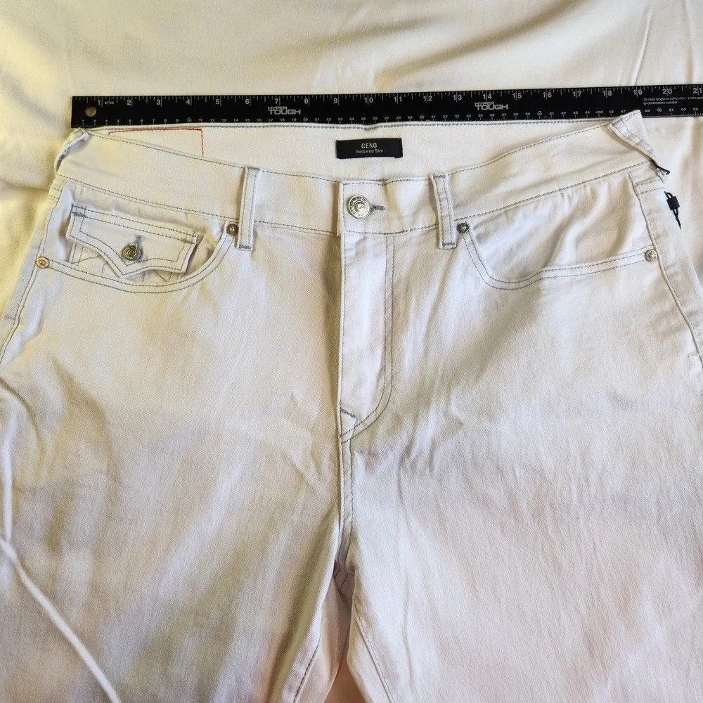 TRUE RELIGION Geno Relaxed Slim Fit Mens 36 x 32 White Jeans Pockets‎ NEW
